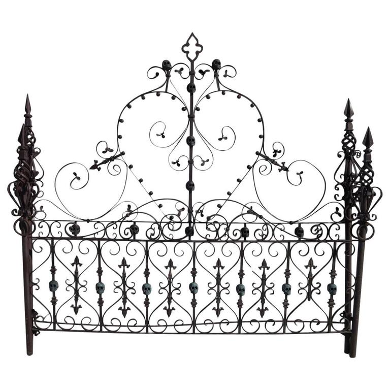 Custom Made Gothic Iron Bed With Bronze Skulls Sold Off The Wall Skull Bed