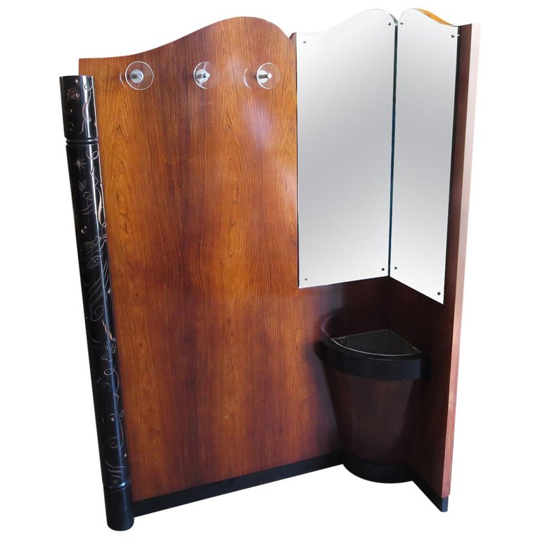 French Art Deco Entry Hall Mirror Coat Rack
