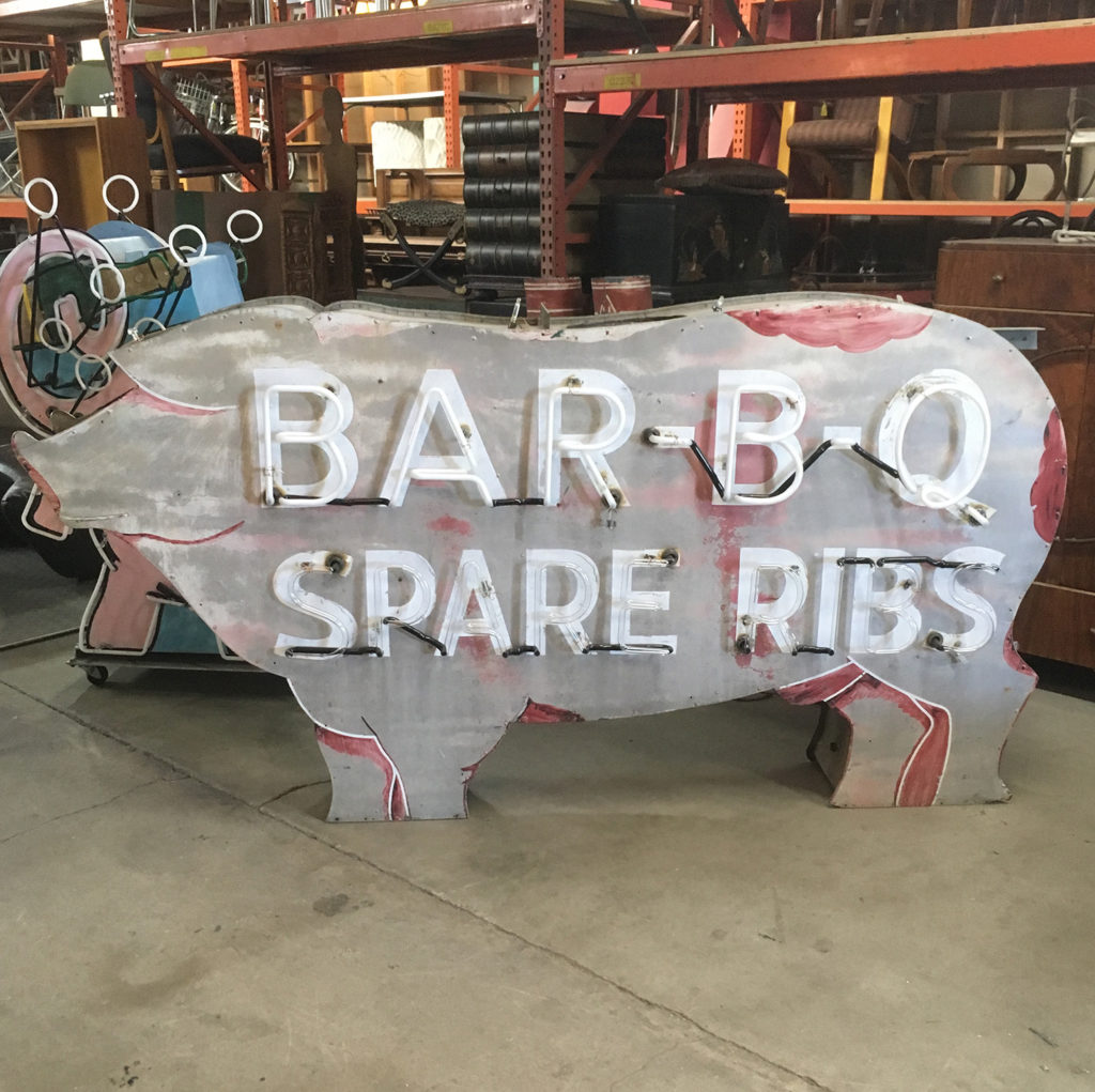 Vintage Bar-B-Q Neon Pig Sign - Original Paint - Off The Wall Antiques